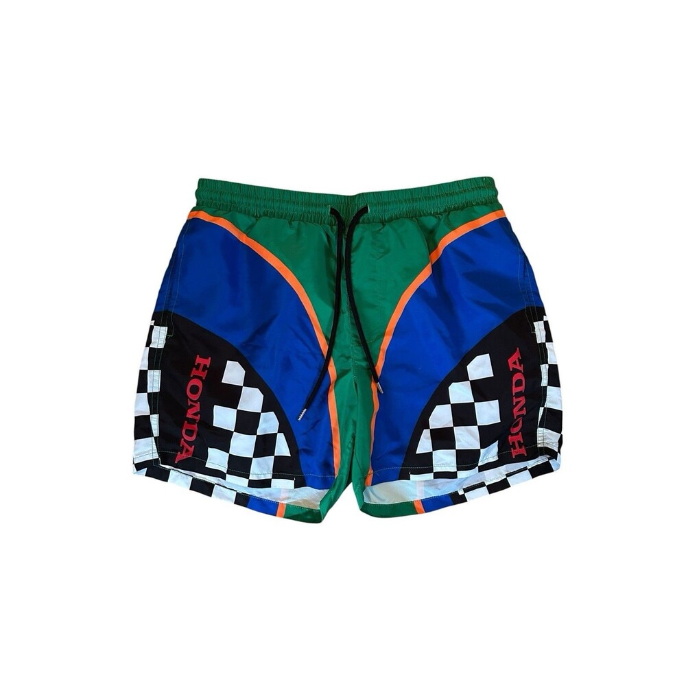 Honda Racing Forever 21 Swim Trunks Mens Medium Lined Checkered Flag Draw String